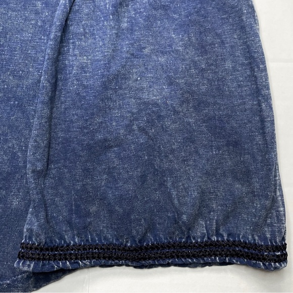 ANGIE Womens Medium Blouse T Shirt Blue Bell Sleeves Embroidered Slim Distressed - Picture 7 of 9
